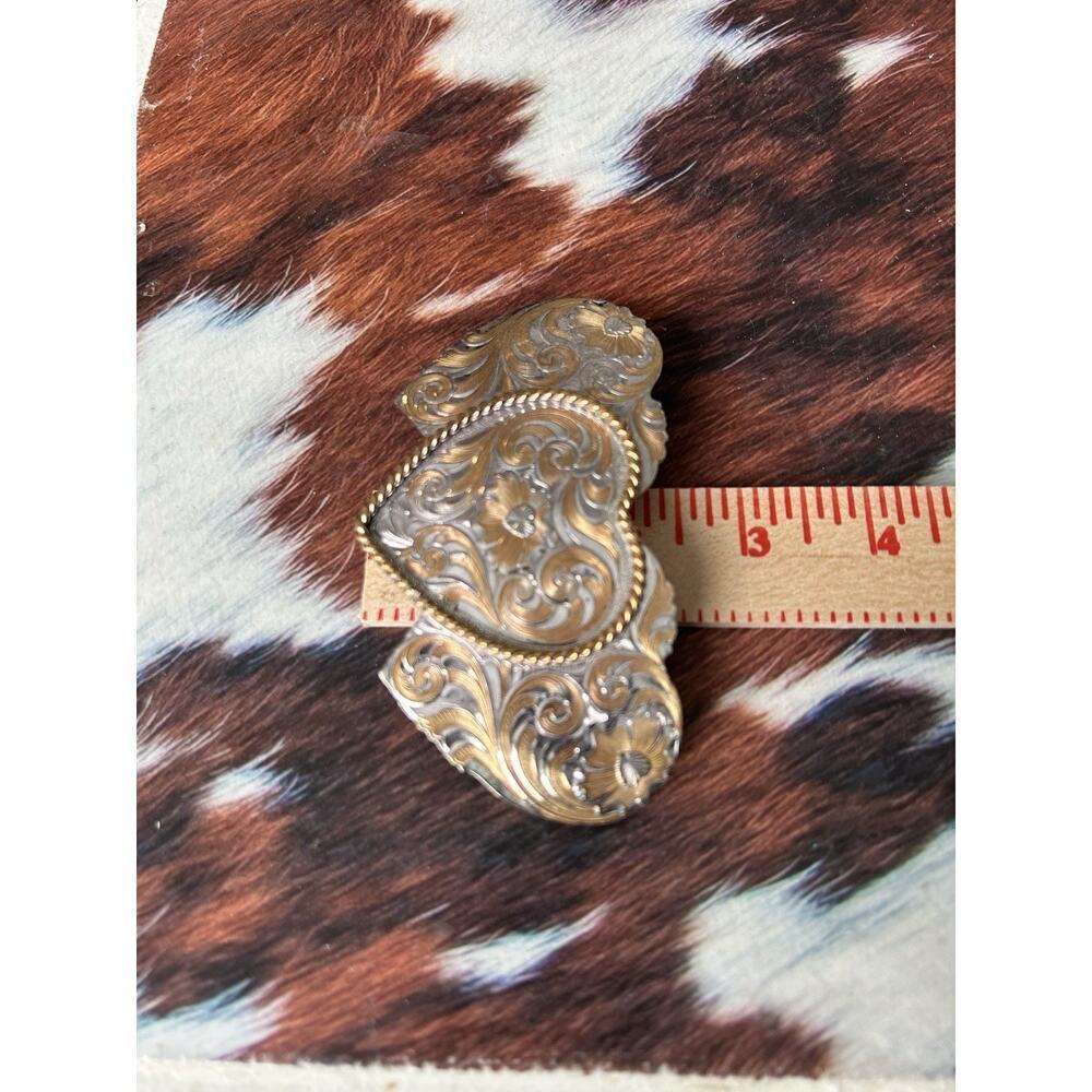 Vintage Triple Heart Sterling Silver Plate Montana Silversmiths Belt Buckle - Picture 2 of 10